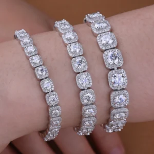 FEOBUR 4/5/6.5MM Moissanite Tennis Bracelet for Man Women 925 Sterling Silver Square Halo Diamond Cuban Bracelets Hiphop Jewelry
